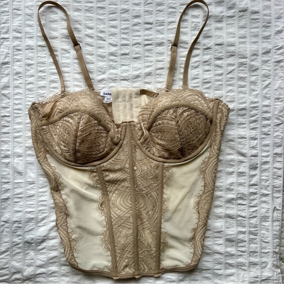 Garage Chrishell Lace Mesh Bustier in Eggnog Beige and Cobblestone Brown, M - Picture 4 of 9